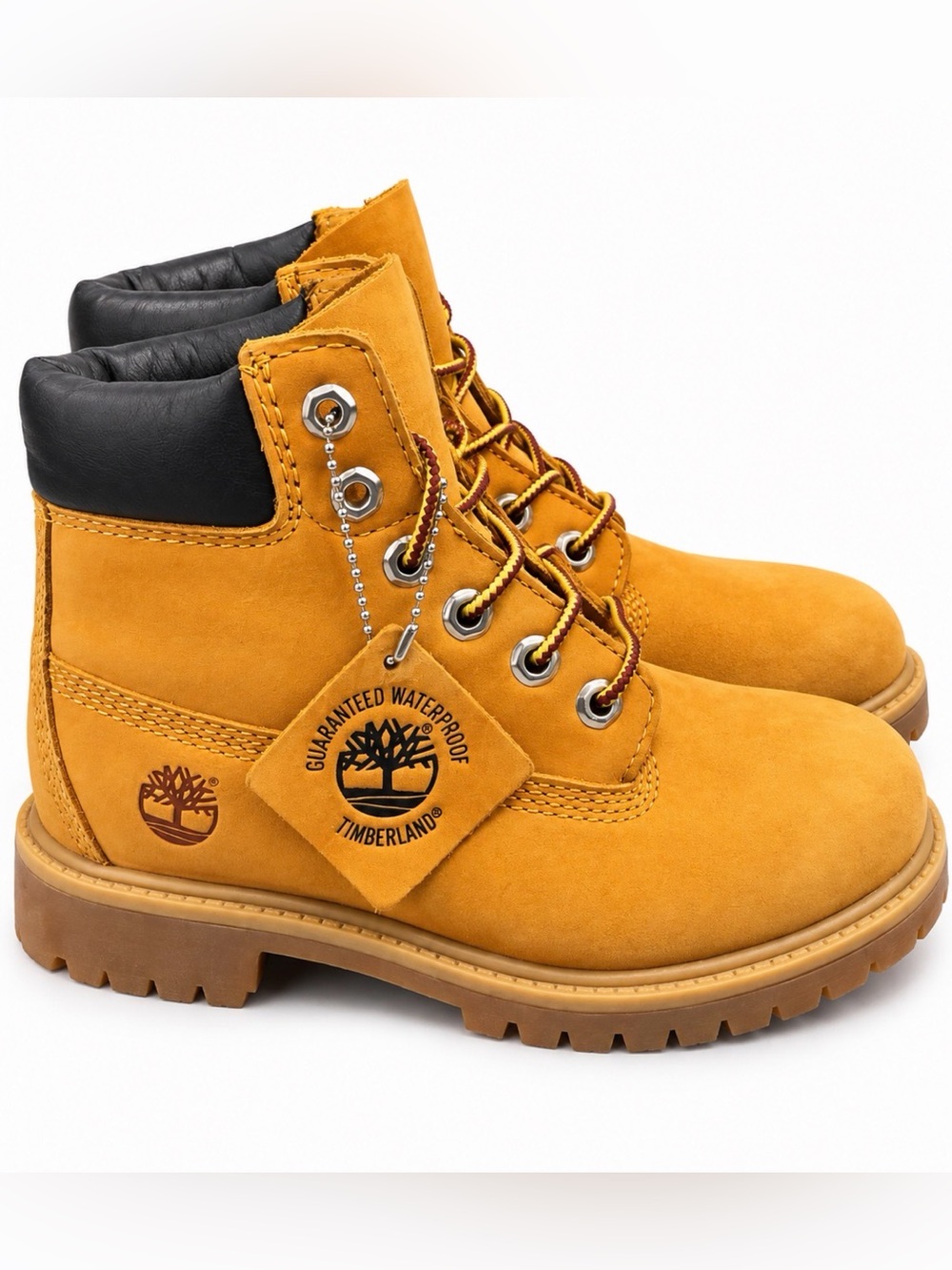 Timberland Kids Wheat/Tan Lace-Up Waterproof Boots with Black Collar